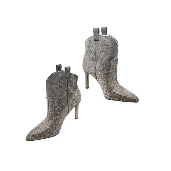Gianni Bini Womens Silver Rhinestone Cowboy Boots 7.5 Stiletto Bling Glam Prom - Picture 1 of 13